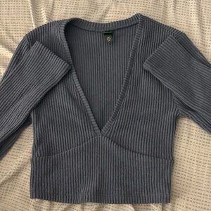 Wild Fable Ribbed V-Neck Sweater in Charcoal